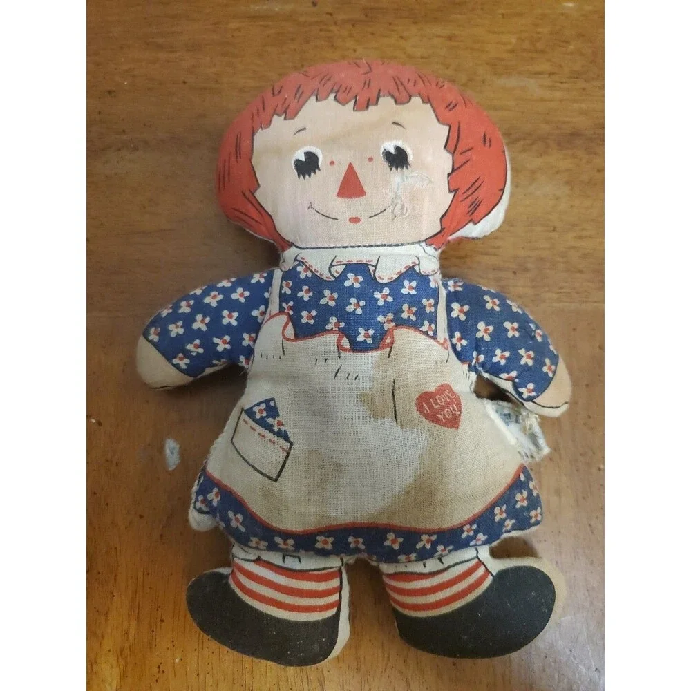 Raggedy Ann Cloth Bean Bag Doll Vintage Knickerbocker Stuffed  7 1/2
